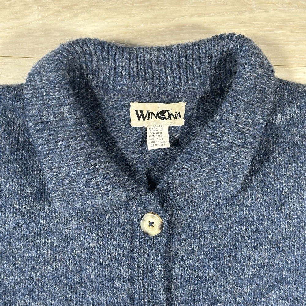VTG Winona Cardigan Sweater Women's Size Small Blue Speckled Wool Nylon Blend - Picture 5 of 8